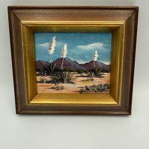 Vintage ORIGINAL MINIATURE OIL PAINTING GLADYS FULLER YUCCA PLANTS DESERT 4”